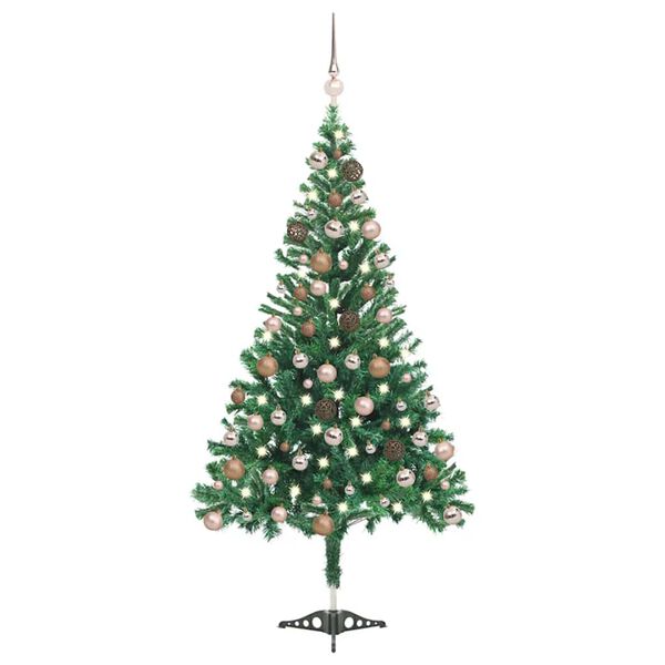 vidaXL Kunstkerstboom met verlichting en kerstballen 230 takken 120 cm