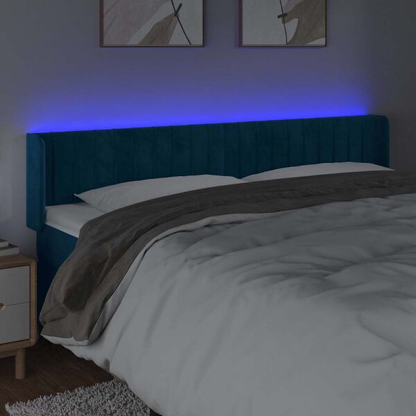 vidaXL Hoofdbord LED 183x16x78/88 cm fluweel donkerblauw