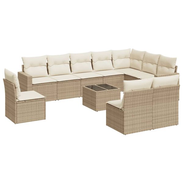 vidaXL 11-delige Tuinset met kussens poly rattan beige