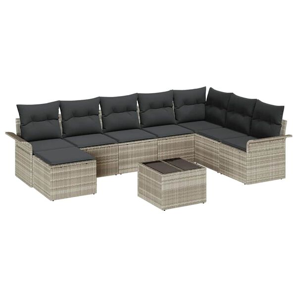 vidaXL Tuin Sofa Set met kussen 9 pcs Lichtgrijs Poly riet