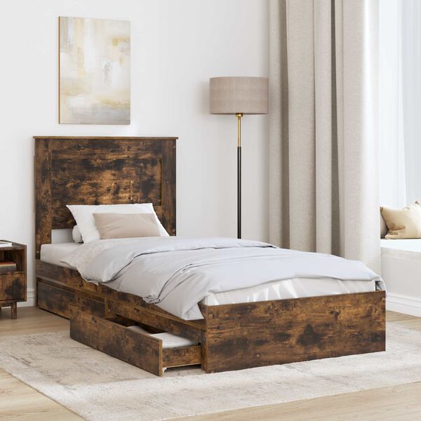 vidaXL Opslag bed met lade Gerookt eiken 100 x 200 cm Bewerkt hout