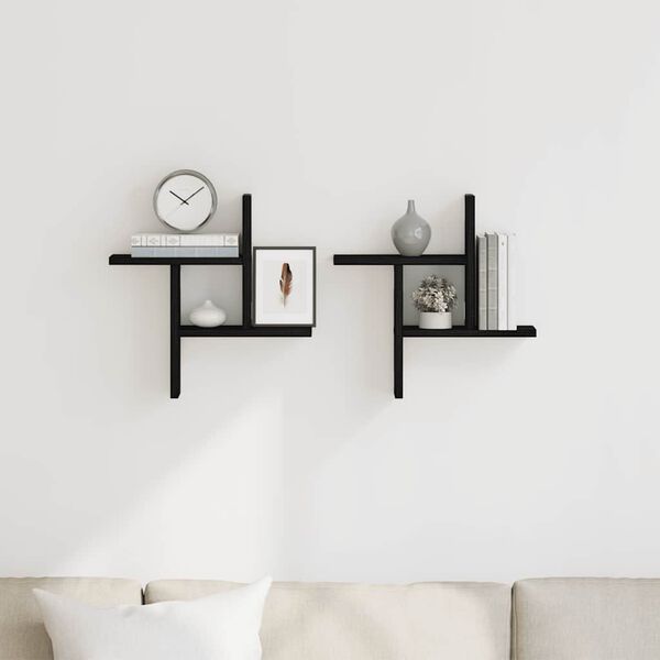 vidaXL Wandplanken 2 stuks Zwart Eiken 38x12x38 cm Bewerkt Hout