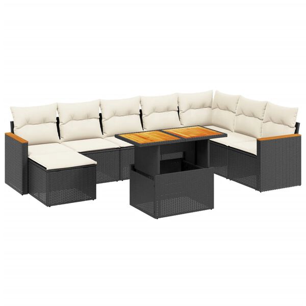 vidaXL 9-delige Loungeset met kussens poly rattan zwart