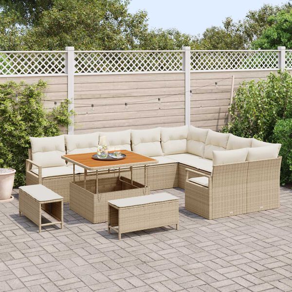 vidaXL Tuin Sofa Set met kussen 12 pcs Beige Poly riet