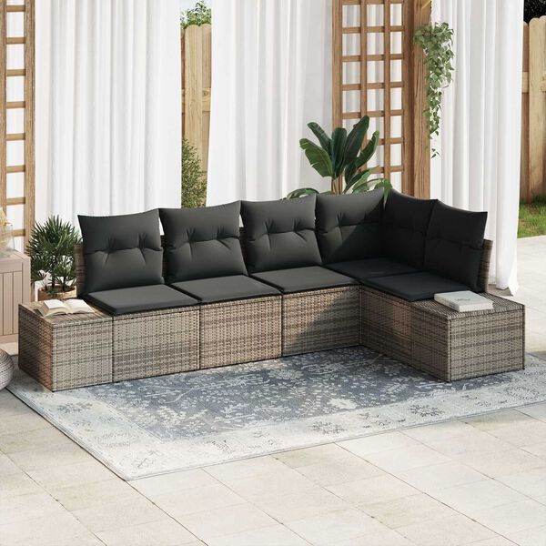 vidaXL Tuin Sofa Set 5 pcs Grijs poly rattan