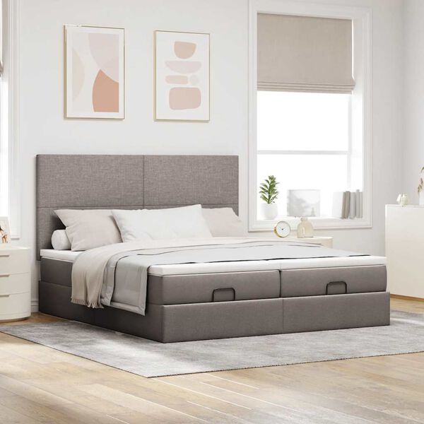 vidaXL Ottoman bed met matrassen 180x200cm stof taupe