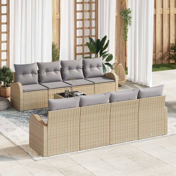 vidaXL Tuin Sofa Set 9 pcs Beige en Grijs Poly rattan, staal en glas