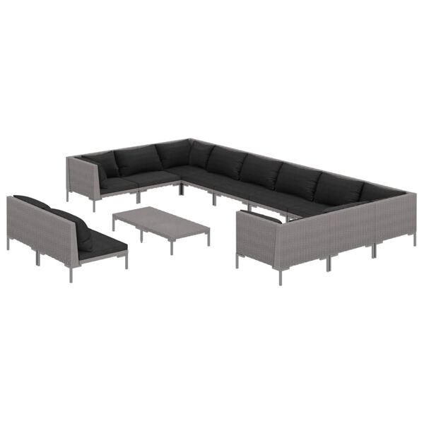 vidaXL 13-delige Loungeset met kussens poly rattan donkergrijs