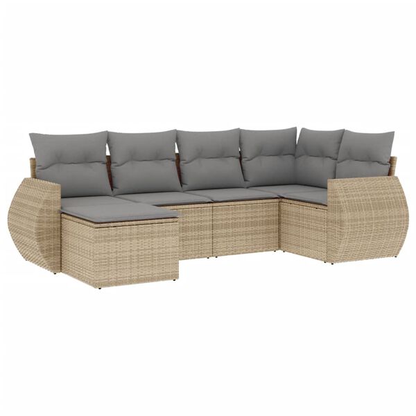 vidaXL 6-delige Loungeset met kussens poly rattan beige
