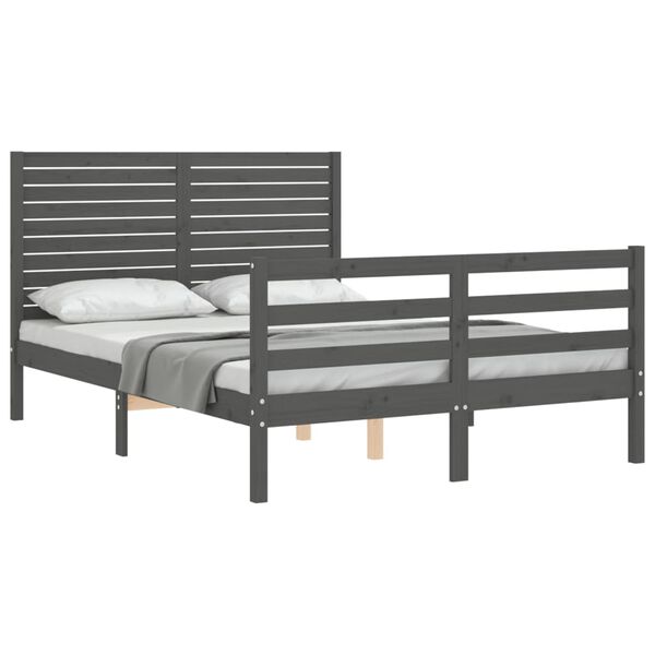 vidaXL Bedframe met hoofdbord massief hout grijs 140x200 cm
