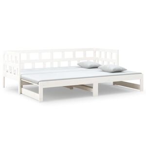 vidaXL Slaapbank uitschuifbaar massief grenenhout wit 2x(90x190) cm