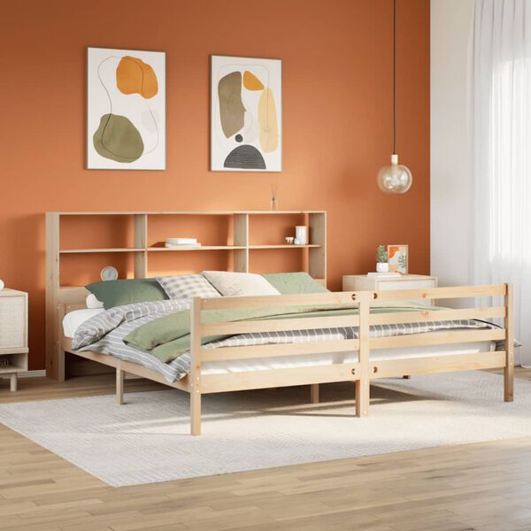 vidaXL Bed met boekenkast zonder matras massief grenenhout 200x200 cm