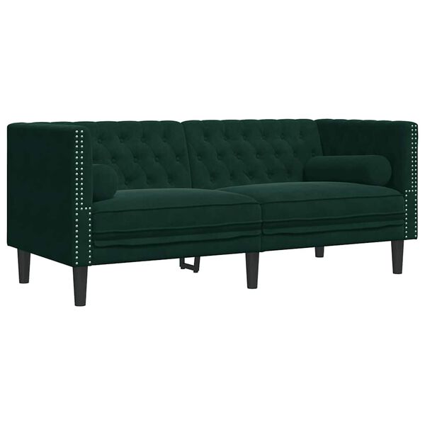 vidaXL Tweezitsbank Chesterfield-stijl en bolsters fluweel donkergroen