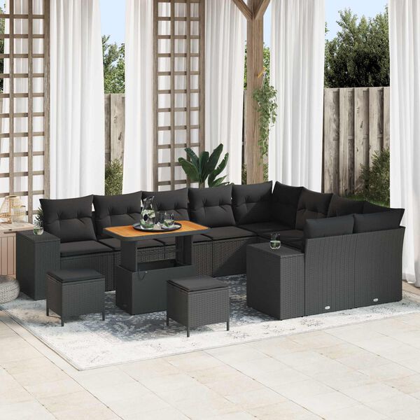 vidaXL Tuin Sofa Set met kussen 12 pcs Zwart poly rattan