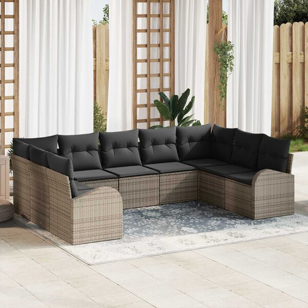 vidaXL Tuin Sofa Set met kussen 9 pcs Grijs Poly riet