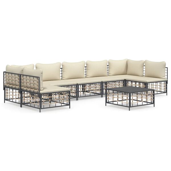 vidaXL 8-delige Loungeset met kussens poly rattan antracietkleurig