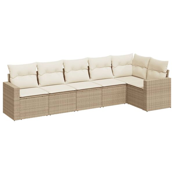 vidaXL 6-delige Loungeset met kussens poly rattan beige