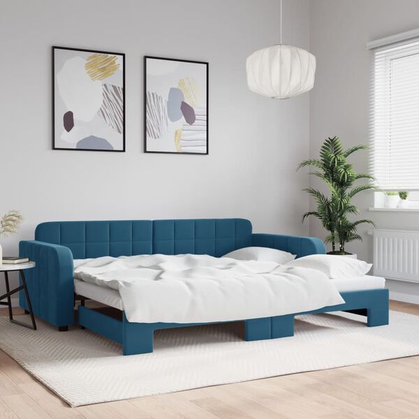 vidaXL Slaapbank met onderschuifbed 90x200 cm fluweel blauw