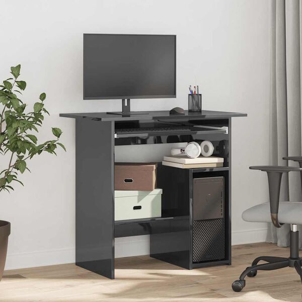 vidaXL Bureau 80x45x74 cm spaanplaat hoogglans grijs