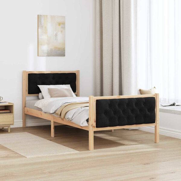 vidaXL Bedframe met hoofdeinde Zwart 90 x 190 cm Massief grenenhout