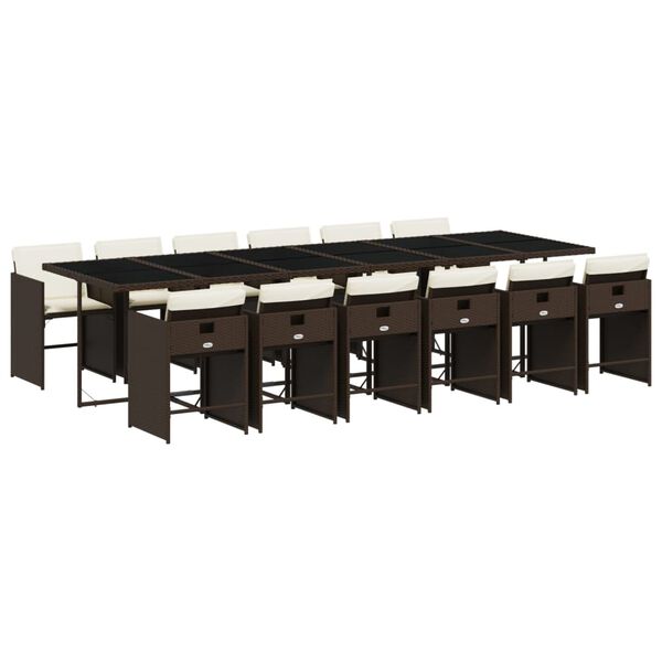 vidaXL 13-delige Tuinset met kussens poly rattan bruin