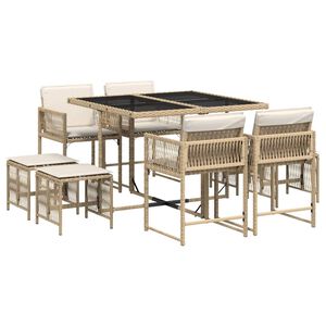 vidaXL 9-delige Tuinset met kussens poly rattan beige