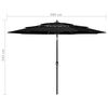 vidaXL Parasol 3-laags met aluminium paal 3 m zwart