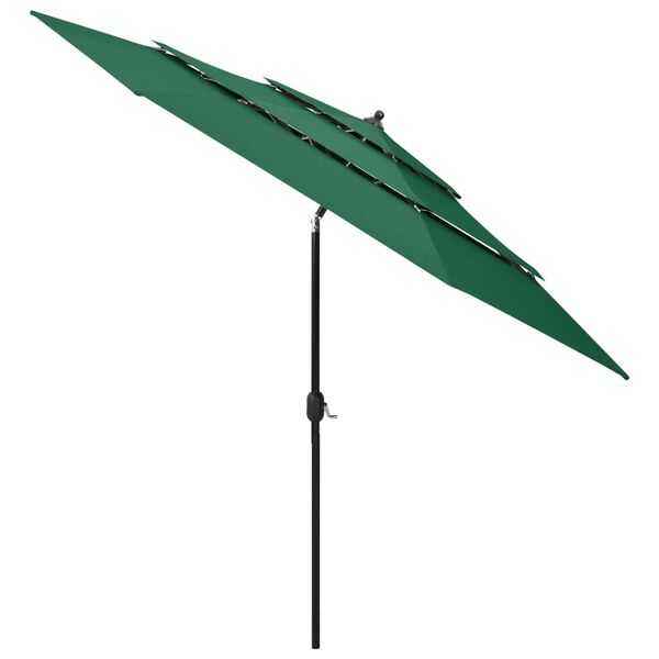vidaXL Parasol 3-laags met aluminium paal 3 m groen