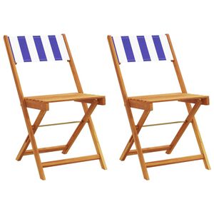 vidaXL Opklapbare stoelen, 2 stuks, blauw en wit, massief acaciahout en stof.