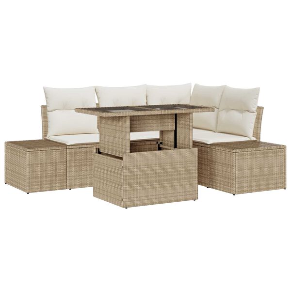 vidaXL Tuin Sofa Set met kussen met opslag 5 pcs Beige poly rattan