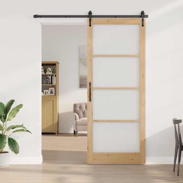 vidaXL Schuifdeur Naturel 83 x 232 cm Massief grenenhout en glas