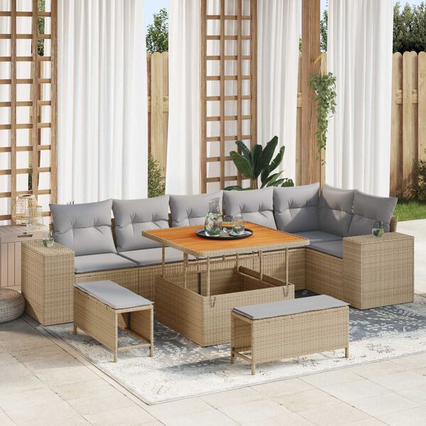 vidaXL Tuin Sofa Set 9 pcs Beige poly rattan