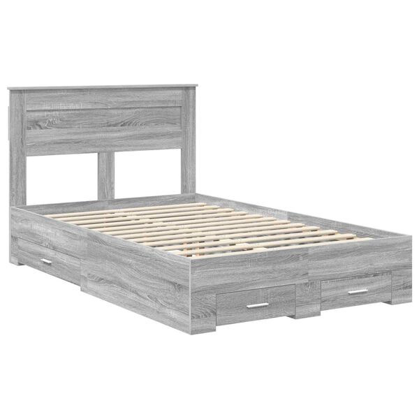 vidaXL Bedframe met hoofdeinde Grijs Sonoma 135 x 190 cm Bewerkt hout