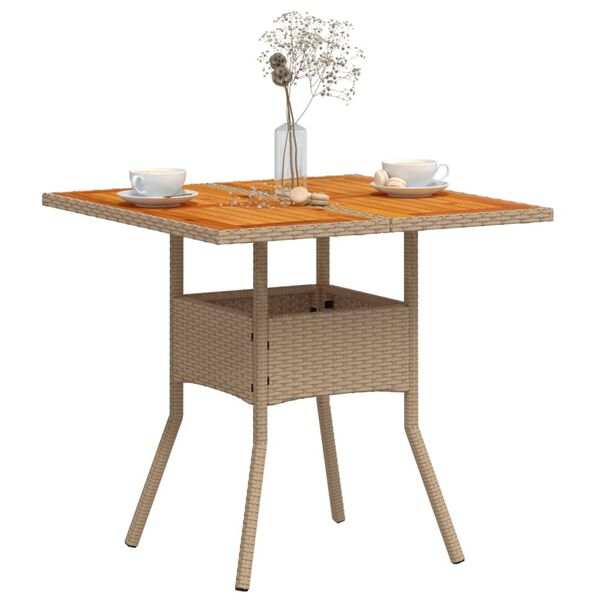 vidaXL Tuintafel 80x80x75 cm poly rattan en acaciahout beige