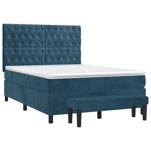 vidaXL Boxspring met matras fluweel donkerblauw 140x190 cm