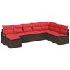 vidaXL Bankstel met kussen met opslag 8 pcs Bruin en Rood poly rattan