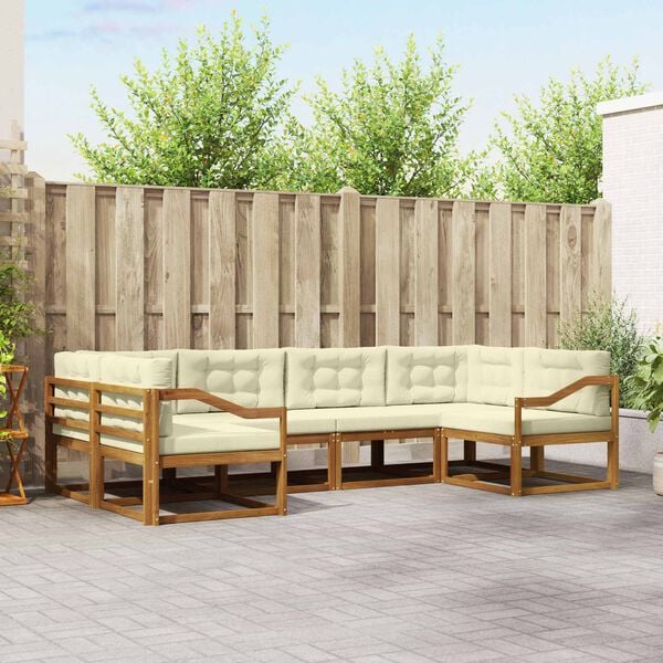 vidaXL Buiten bankenset met kussen 6 pcs Natuurlijk en Cr&egrave;me