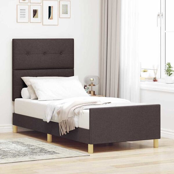 vidaXL Bedframe met hoofdeinde Donkerbruin 90 x 190 cm Stof