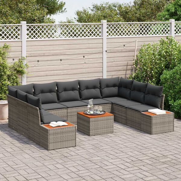 vidaXL Tuinbankenset met kussen met opslag 5 pcs Grijs Polyrattan