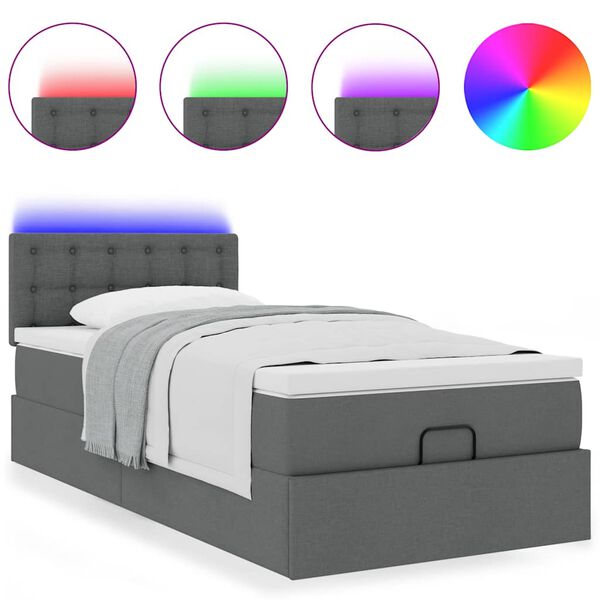 vidaXL Bed poef met matras en LED's stof 80x200 cm donkergrijs