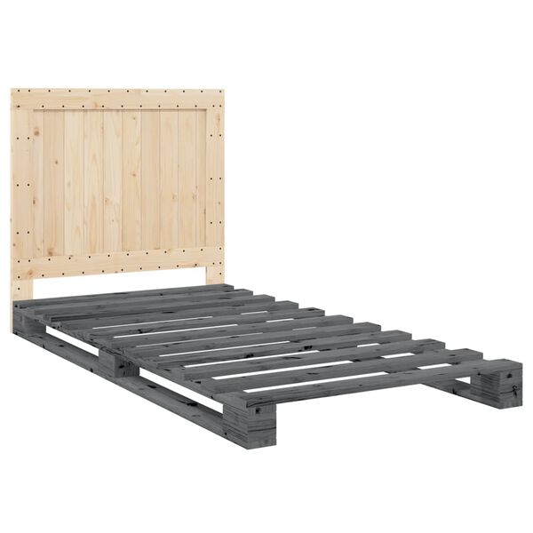 vidaXL Bedframe met hoofdbord massief grenenhout grijs 100x200 cm