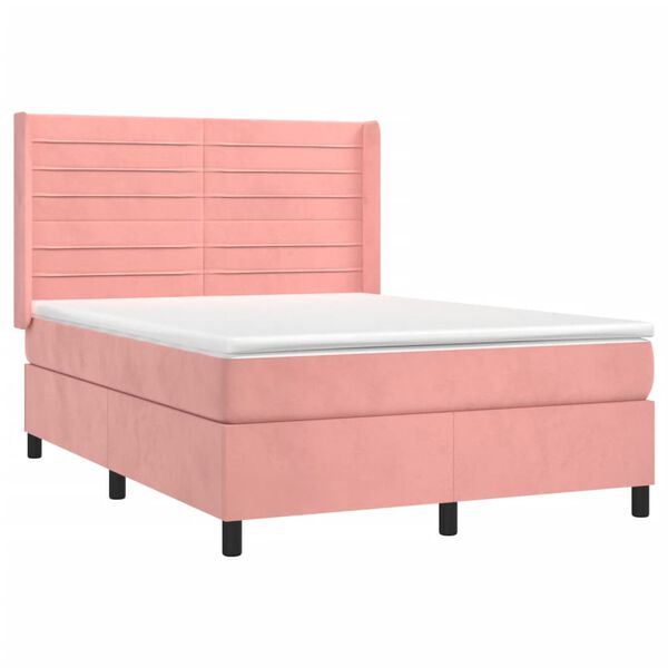 vidaXL Boxspring met matras en LED fluweel roze 140x190 cm