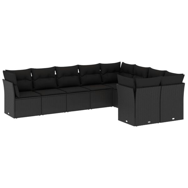 vidaXL 9-delige Loungeset met kussens poly rattan zwart