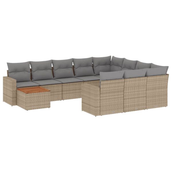 vidaXL 11-delige Tuinset met kussens poly rattan beige