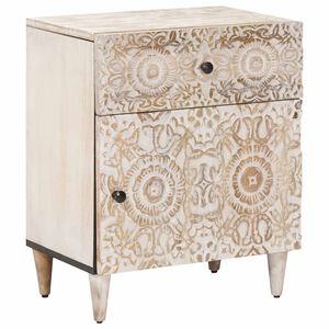 vidaXL Bed kast met lade Wit 50 x 33 x 60 cm Massief Mango Hout