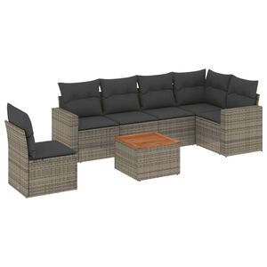vidaXL 7-delige Loungeset met kussens poly rattan grijs
