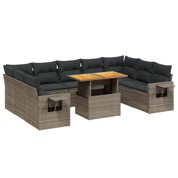 vidaXL 10-delige Loungeset met kussens poly rattan grijs