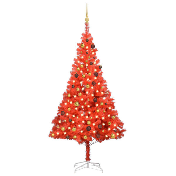 vidaXL Kunstkerstboom met verlichting en kerstballen 210 cm PVC rood