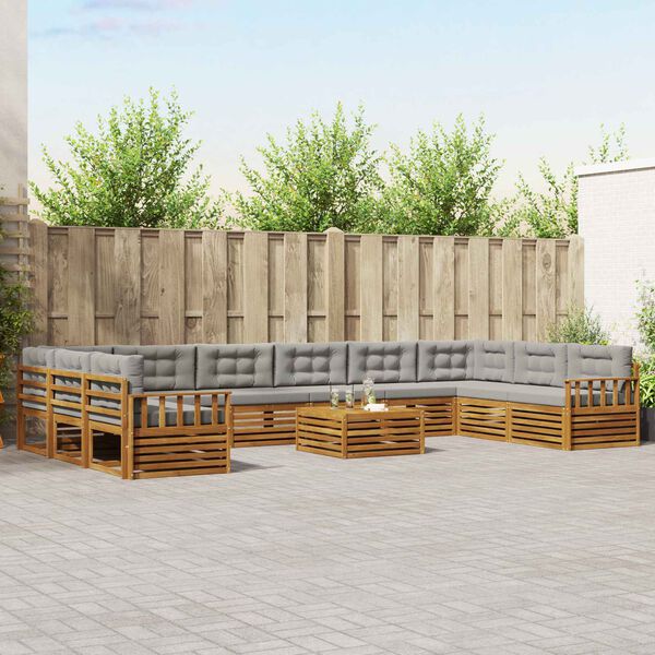 vidaXL Sofa-Sets 11 pcs Natuurlijk en Lichtgrijs Massief Acaciahout