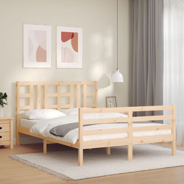 vidaXL Bedframe met hoofdbord massief hout 160x200 cm